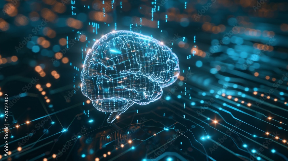 Poster brain model atop circuit board
