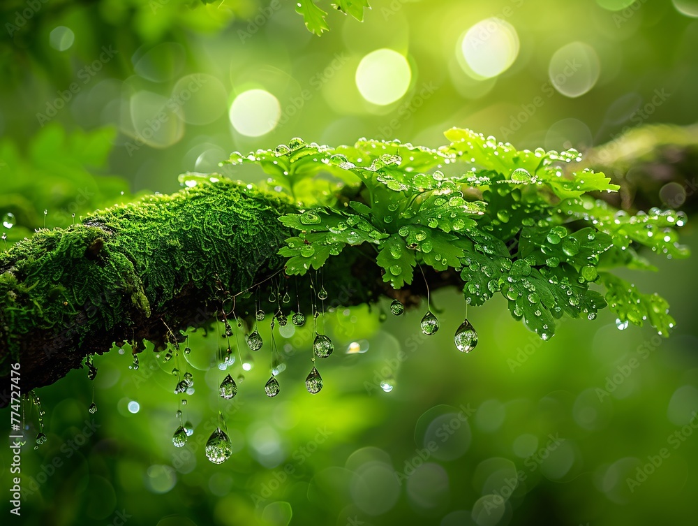 Poster raindrops on leaves a refreshing sight in the month of june generative ai