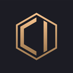 Elegant Hexagon Letter CI Logo Design. Initial Luxurious CI Logo Template