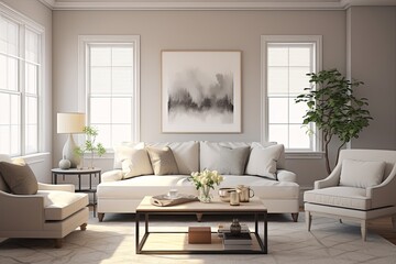 Fototapeta premium Monochromatic Serenity: Minimalist Living Room Decor with Simple Lines