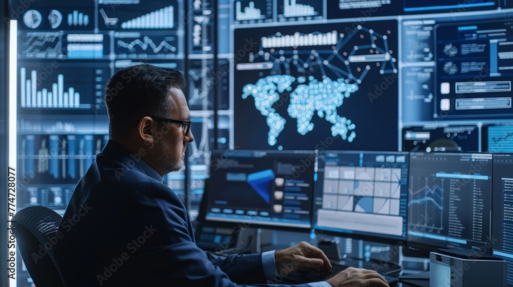 Poster Man Working at Computer Monitor