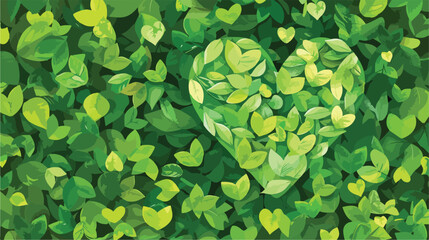 Heart green leaves background flat vector 