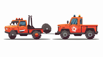 Cartoon smiling car towing truck mascot Flat vector i