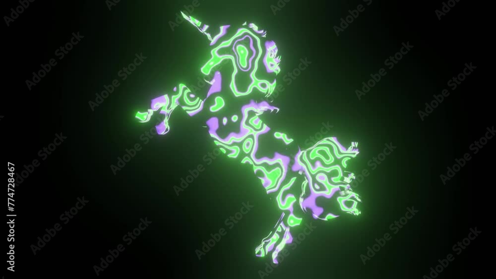 Fototapete 4k video animation of beautiful green texture or pattern formation on the unicorn body shape, isolat