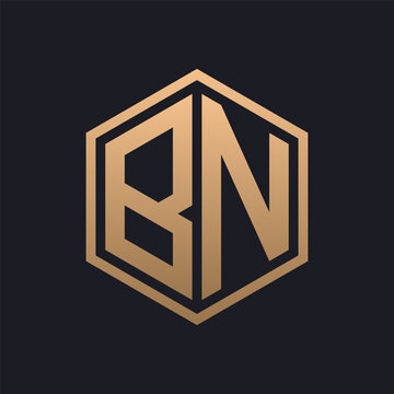 Elegant Hexagon Letter BN Logo Design. Initial Luxurious BN Logo Template