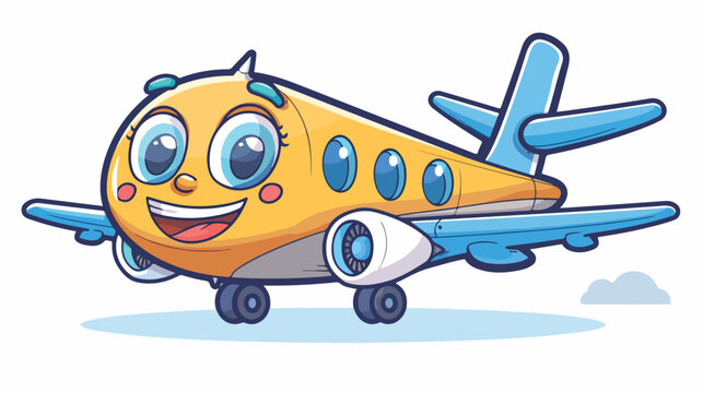 Cartoon smiling plane mascot character Flat vector