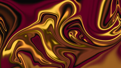 Liquid gold red liquid wavy shiny background 3D rendered, Abstract deep red background with waves luxury. 3d illustration, 3d rendering.