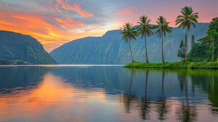 Landscape with trees, sea, forest, natural beauty.