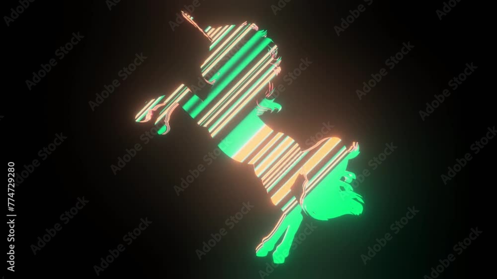 Fototapete 4k video animation of beautiful line texture or pattern formation on the unicorn body shape, isolate