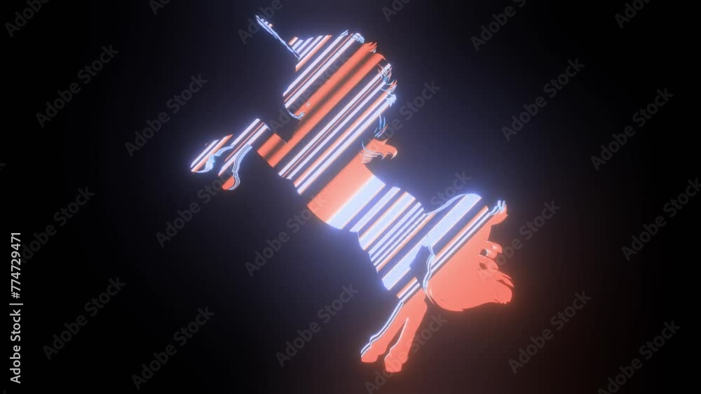Fototapete 4k video animation of beautiful line texture or pattern formation on the unicorn body shape, isolate