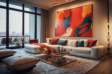 Abstract Art Doused Urban Living: Unique Touches in Chic Apartment Interiors