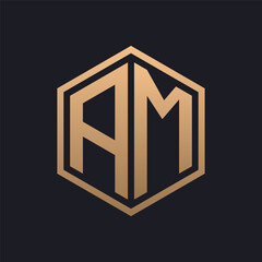 Elegant Hexagon Letter AM Logo Design. Initial Luxurious AM Logo Template