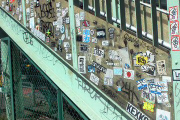 city subway station and stickers and doodle, Shibuya, Tokyo
