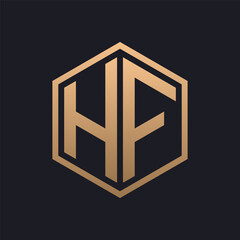 Elegant Hexagon Letter HF Logo Design. Initial Luxurious HF Logo Template