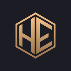 Elegant Hexagon Letter HE Logo Design. Initial Luxurious HE Logo Template