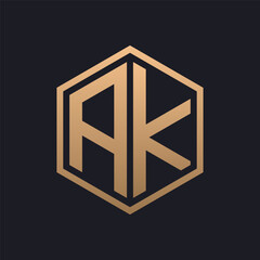 Elegant Hexagon Letter AK Logo Design. Initial Luxurious AK Logo Template