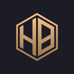 Elegant Hexagon Letter HB Logo Design. Initial Luxurious HB Logo Template
