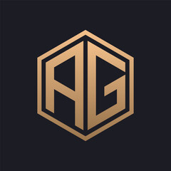 Elegant Hexagon Letter AG Logo Design. Initial Luxurious AG Logo Template