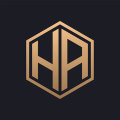 Elegant Hexagon Letter HA Logo Design. Initial Luxurious HA Logo Template