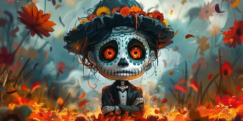 Illustration of Day of the Dead Character Concept for Mexican Day of The Dead Dia de los Muertos