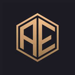 Elegant Hexagon Letter AE Logo Design. Initial Luxurious AE Logo Template