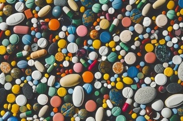 Many different colorful medication and pills background