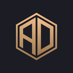 Elegant Hexagon Letter AD Logo Design. Initial Luxurious AD Logo Template
