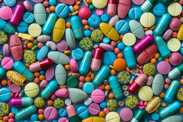 Fototapeta na wymiar Many different colorful medication and pills background