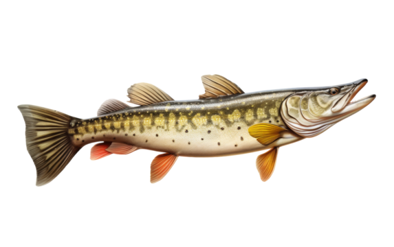 A fish defies gravity by standing tall on a white background