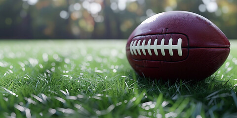 American football isolated on top of green grass - obrazy, fototapety, plakaty
