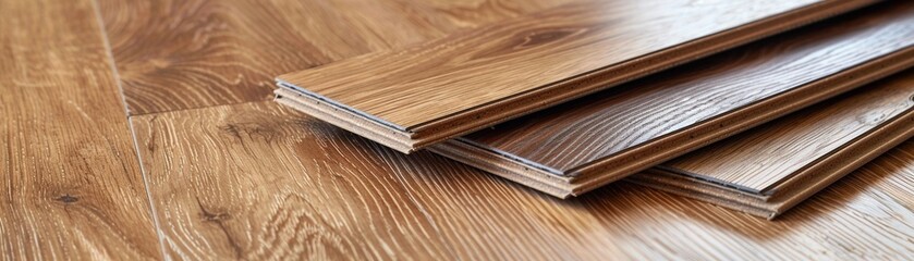 Detail of laminate flooring installation, the foundation of any home improvement project - obrazy, fototapety, plakaty