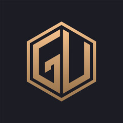 Elegant Hexagon Letter GU Logo Design. Initial Luxurious GU Logo Template