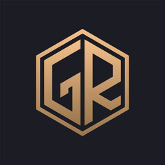 Elegant Hexagon Letter GR Logo Design. Initial Luxurious GR Logo Template
