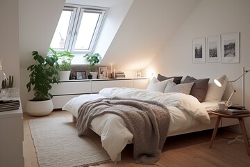 Fototapeta na wymiar Efficient Small Bedroom Ideas: Scandinavian Minimalist Design for Space Maximization