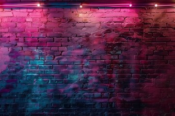Brick wall with neon light coming from the ceiling