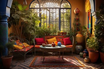 Obraz premium Small Mystical Moroccan Patio Oasis: Cozy Corner with Vibrant Colors