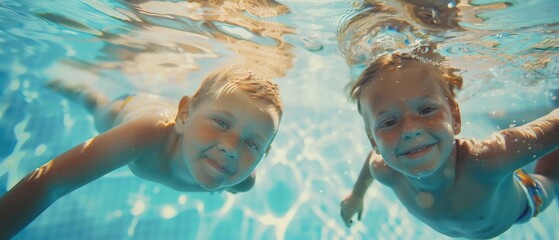 Children swimming in an underwater pool.