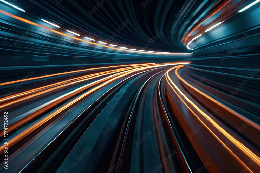Poster moving with high speed in a tunnel. transport industry. motion blur. created with generative ai tech
