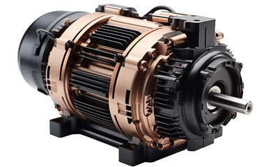 An electric motor stands out against a stark white backdrop, ready to power up