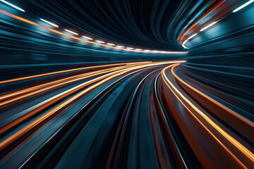Moving with high speed in a tunnel. Transport industry. Motion blur. Created with Generative AI technology.