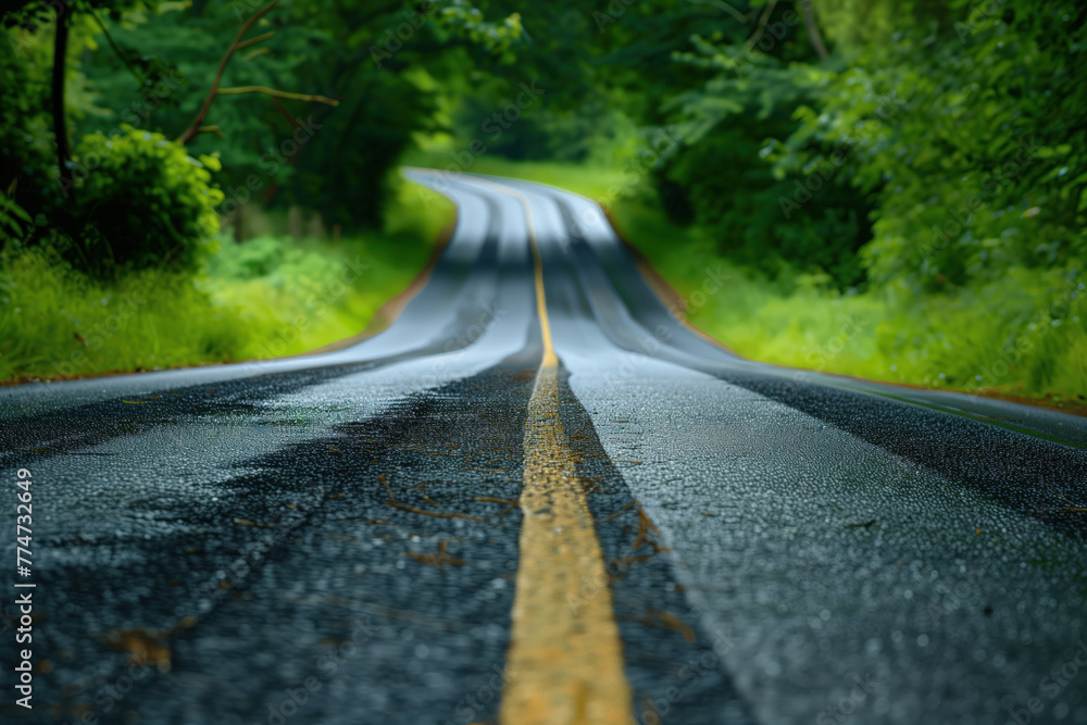 Poster winding road in the forest. background image. created with generative ai technology.