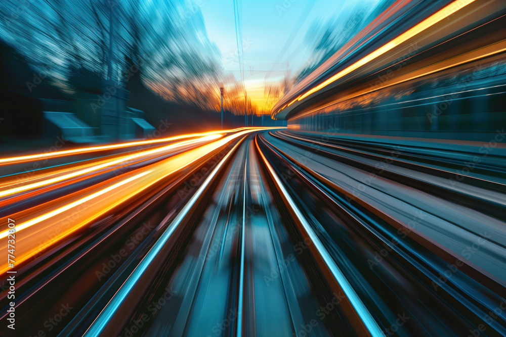 Poster moving with high speed on a train. transport industry. motion blur. created with generative ai techn