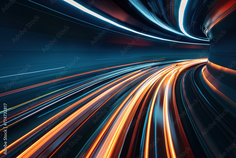 Poster moving with high speed in a tunnel. transport industry. motion blur. created with generative ai tech