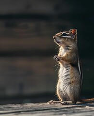 A cute chipmunk standing on its hind legs, savoring the moment with its tiny paws