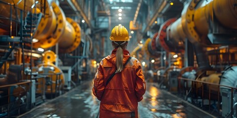 A worker in a pulp paper plant highlighting industrial safety and production processes in the factory environment. Concept Industrial Safety, Production Processes, Factory Environment, Worker Safety