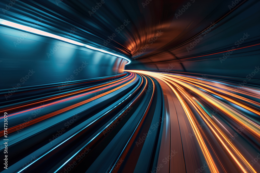Poster moving with high speed in a tunnel. transport industry. motion blur. created with generative ai tech