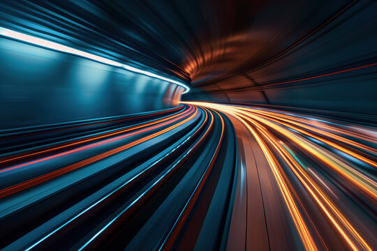 Moving with high speed in a tunnel. Transport industry. Motion blur. Created with Generative AI technology.