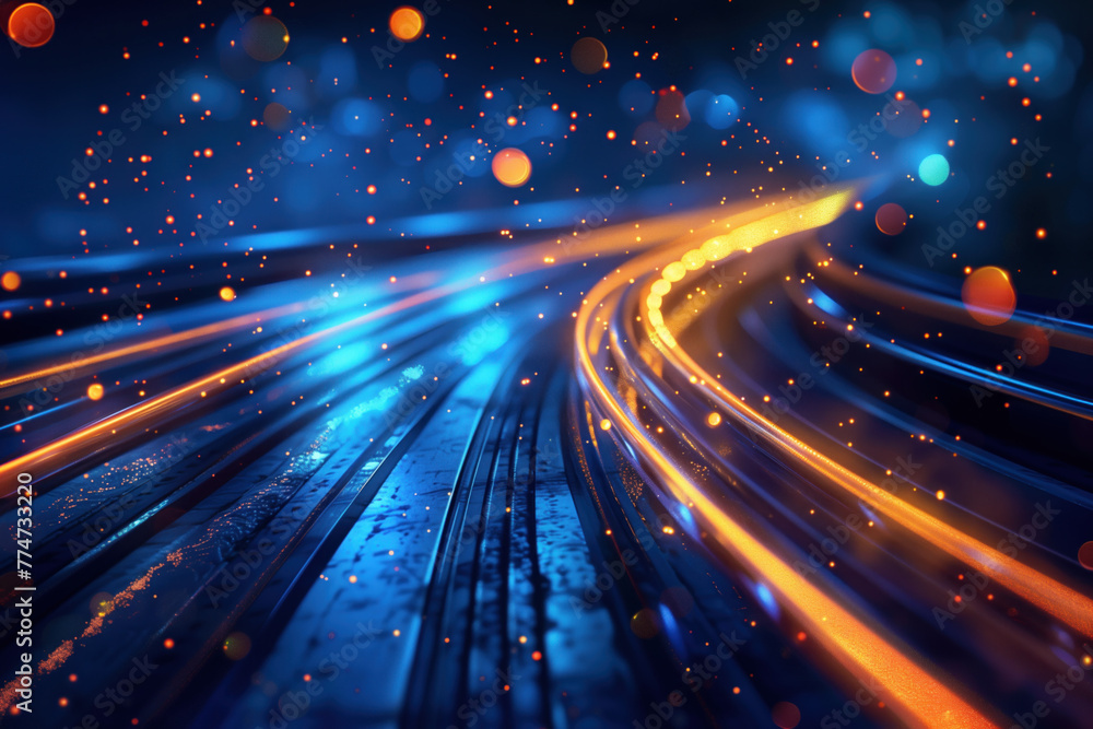 Poster abstract futuristic background with lights and motion blur. a slide background for showcasing digita