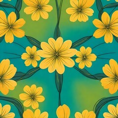 Obraz premium Yellow flowers and green leaves on yellow green