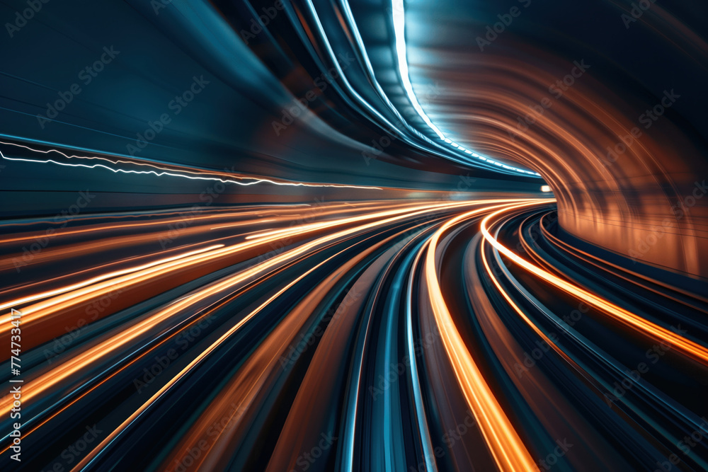Poster moving with high speed in a tunnel. transport industry. motion blur. created with generative ai tech